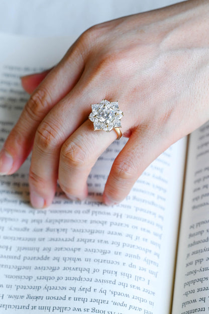 Solid Gold Cushion Cut Moissanite Engagement Ring, Halo Proposal Ring, Marquise Cut Promise Ring, Wedding Ring, Anniversary Gift for Women