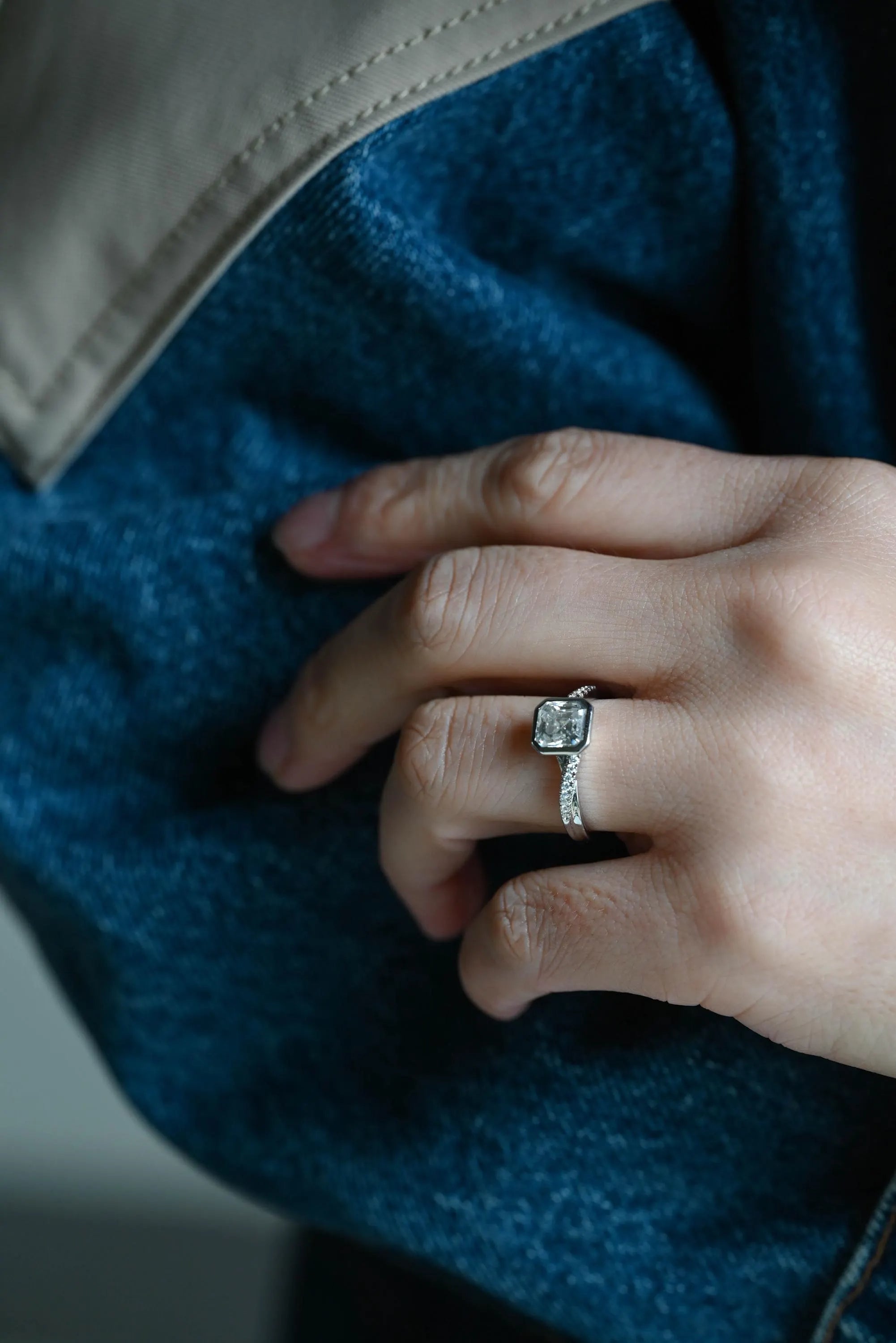 Solid Gold Asscher Cut Moissanite Engagement Ring, Anniversary Gift Birthday Gift for Women Wife