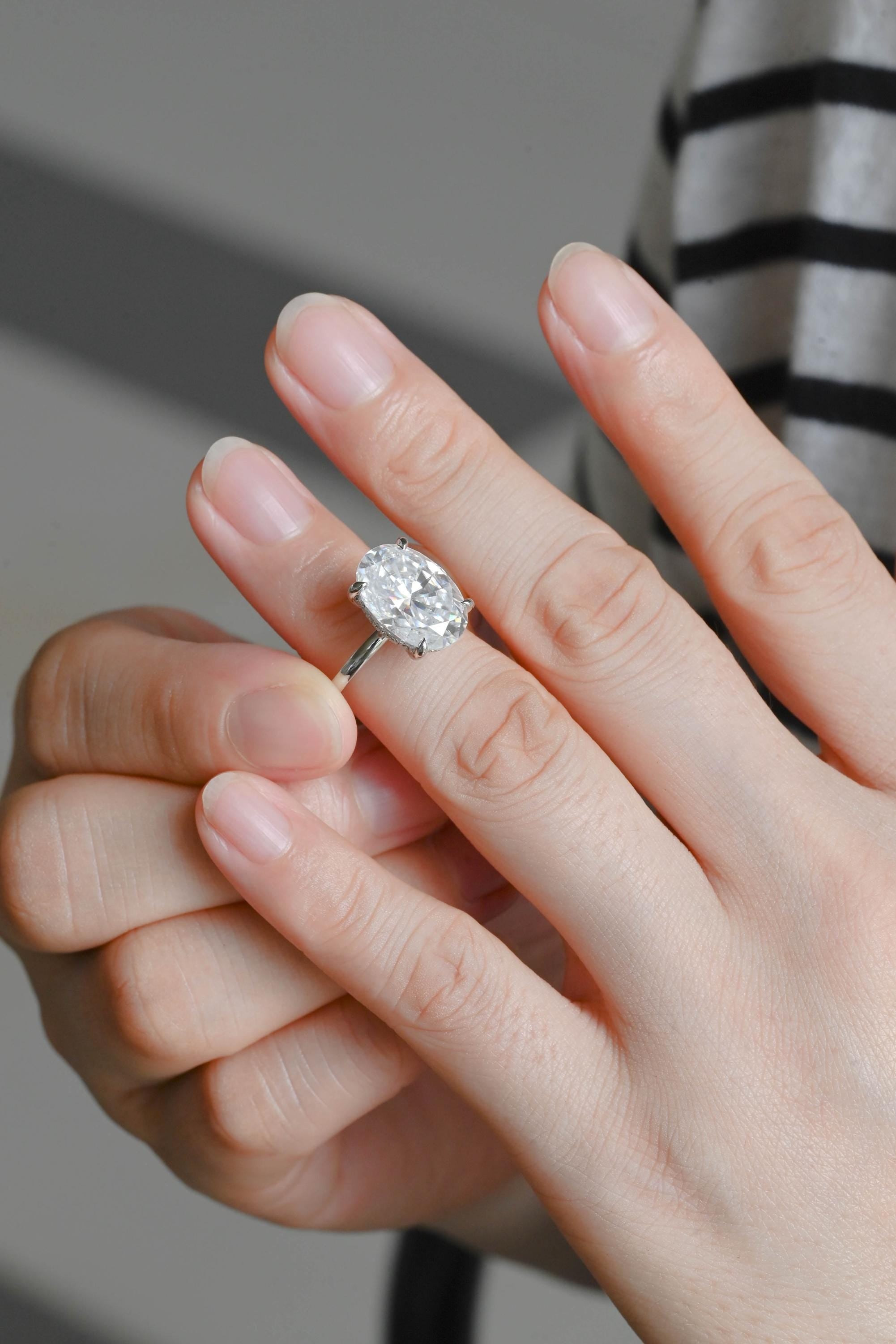 Solid Gold Oval Moissanite Engagement Ring, Anniversary Gift Birthday Gift for Women