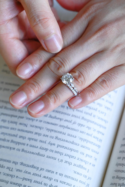 Solid Gold Round Moissanite Engagement Ring Set, Wedding Ring Set, Half Eternity Ring Bridal Set
