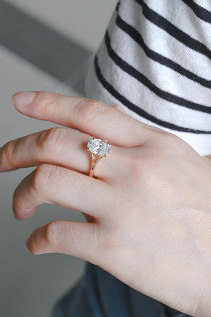 Solid Gold Solitaire Oval Cut Moissanite Engagement Ring, Anniversary Ring for Women