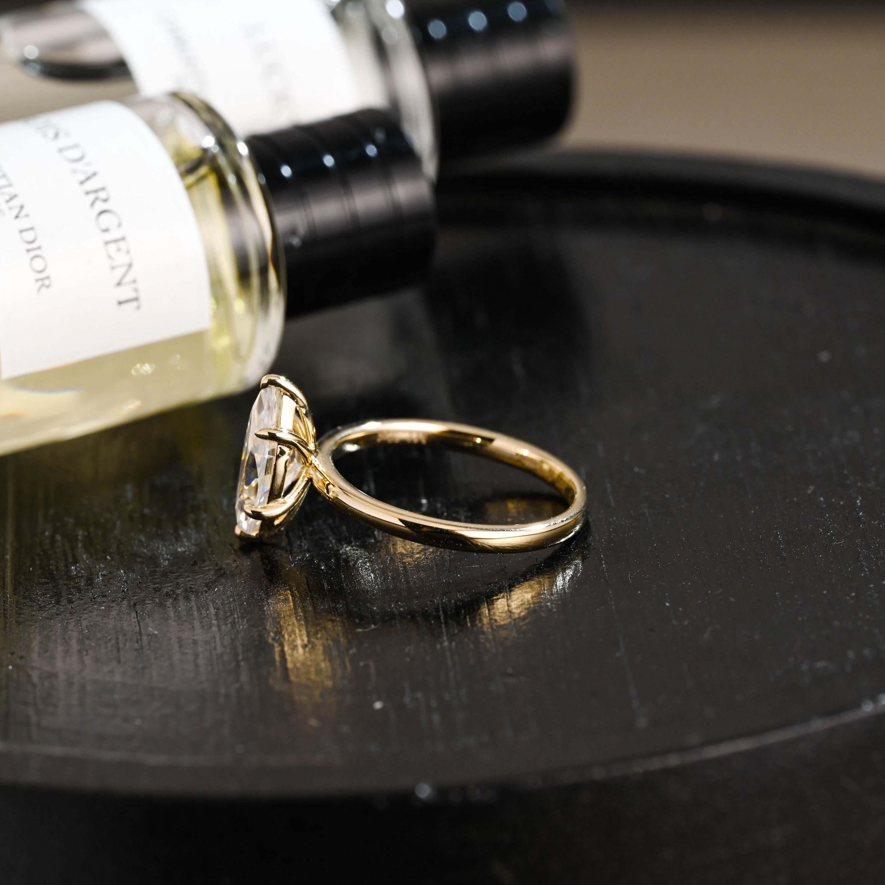 Solid Gold Marquise Cut Moissanite Engagement Ring, Anniversary Ring