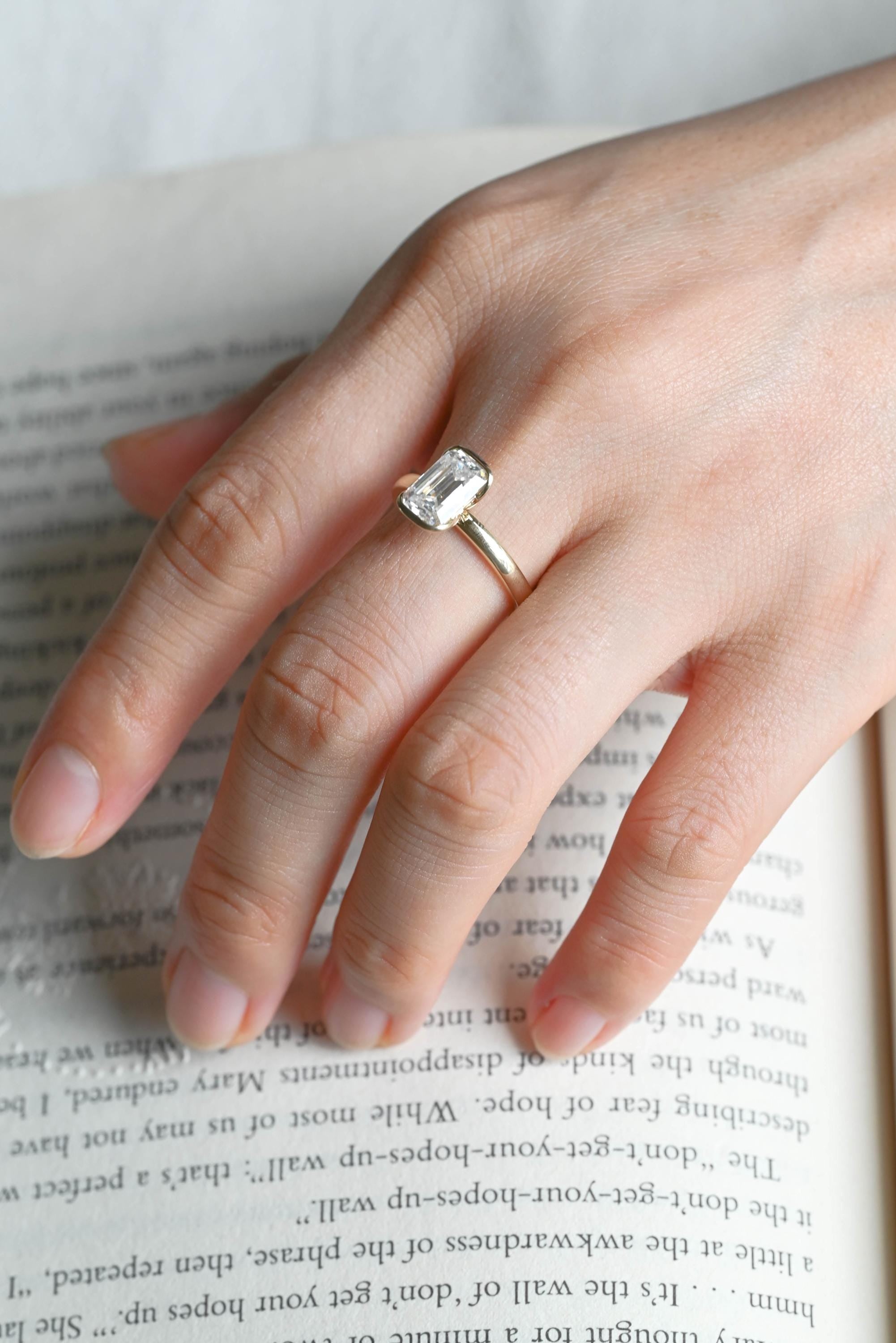 Solid Gold Emerald Cut Moissanite Engagement Ring, Proposal Ring, Promise Ring, Wedding Ring, Anniversary Gift Birthday Gift for Women Wife