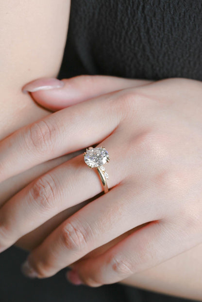 Solid Gold Oval Cut Moissanite Engagement Ring, ByPass Proposal Ring