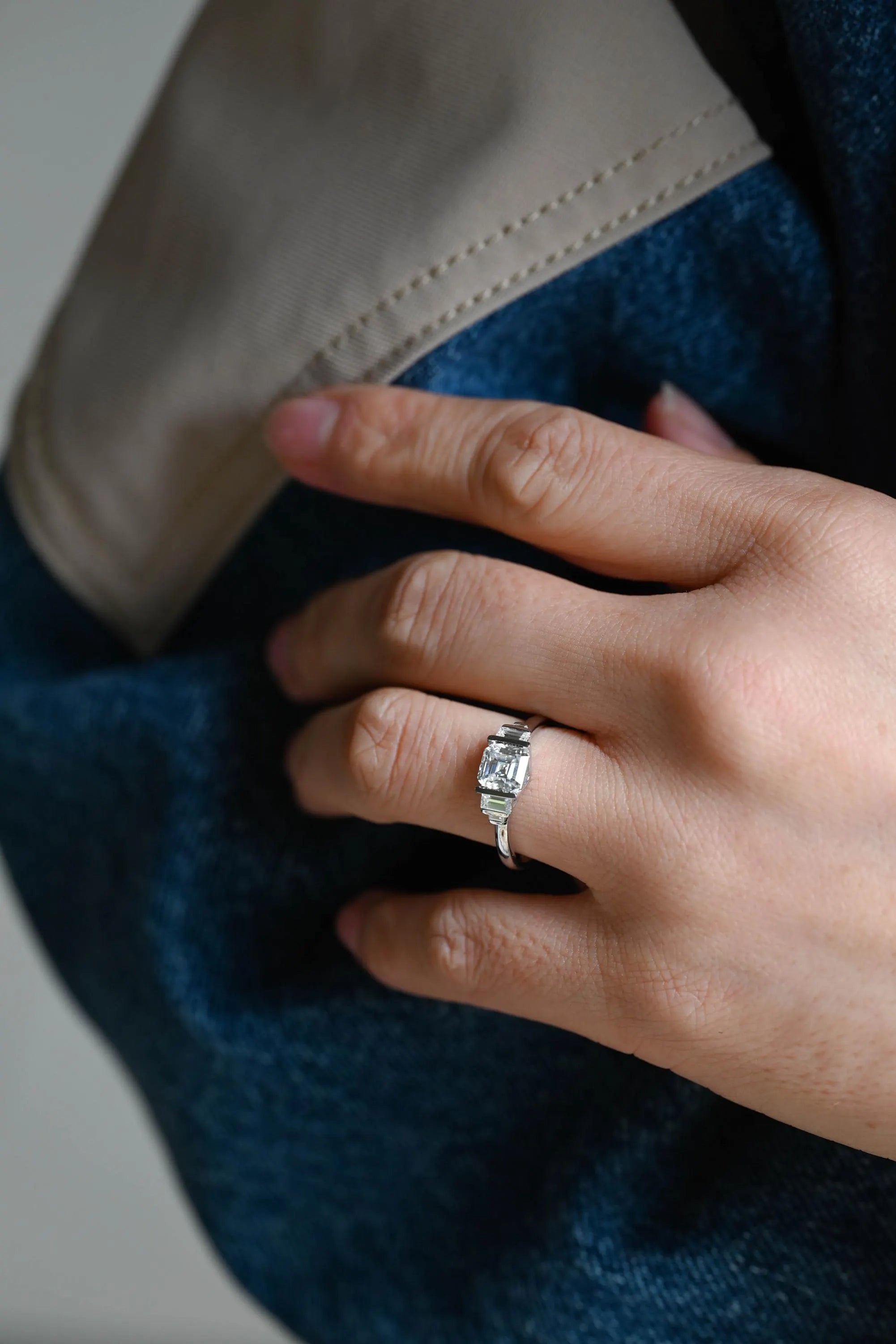 Solid Gold Asscher Cut Moissanite Engagement Ring, Anniversary Gift Birthday Gift for Women Wife