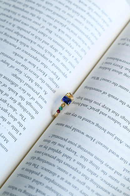 Solid Gold Toi et Moi Emerald Cut Lab Grown Sapphire & Pear Citrine Engagement Ring