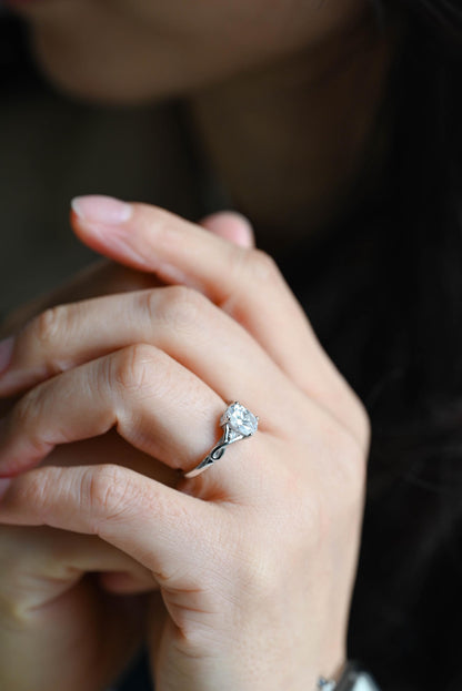 Solid Gold Oval Cut Moissanite Engagement Ring, Anniversary Gift for Women