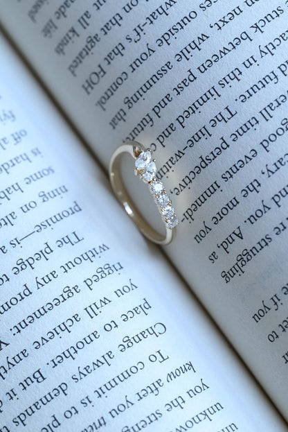 Solid Gold Marquise Pear Cut Moissanite Wedding Band, Matching Ring