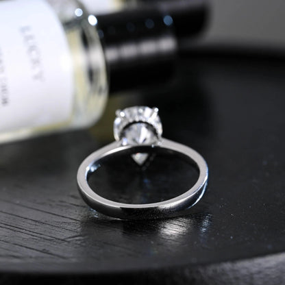 Solid Gold Hidden Halo Pear Moissanite Engagement Ring, Anniversary Gift Birthday Gift for Women