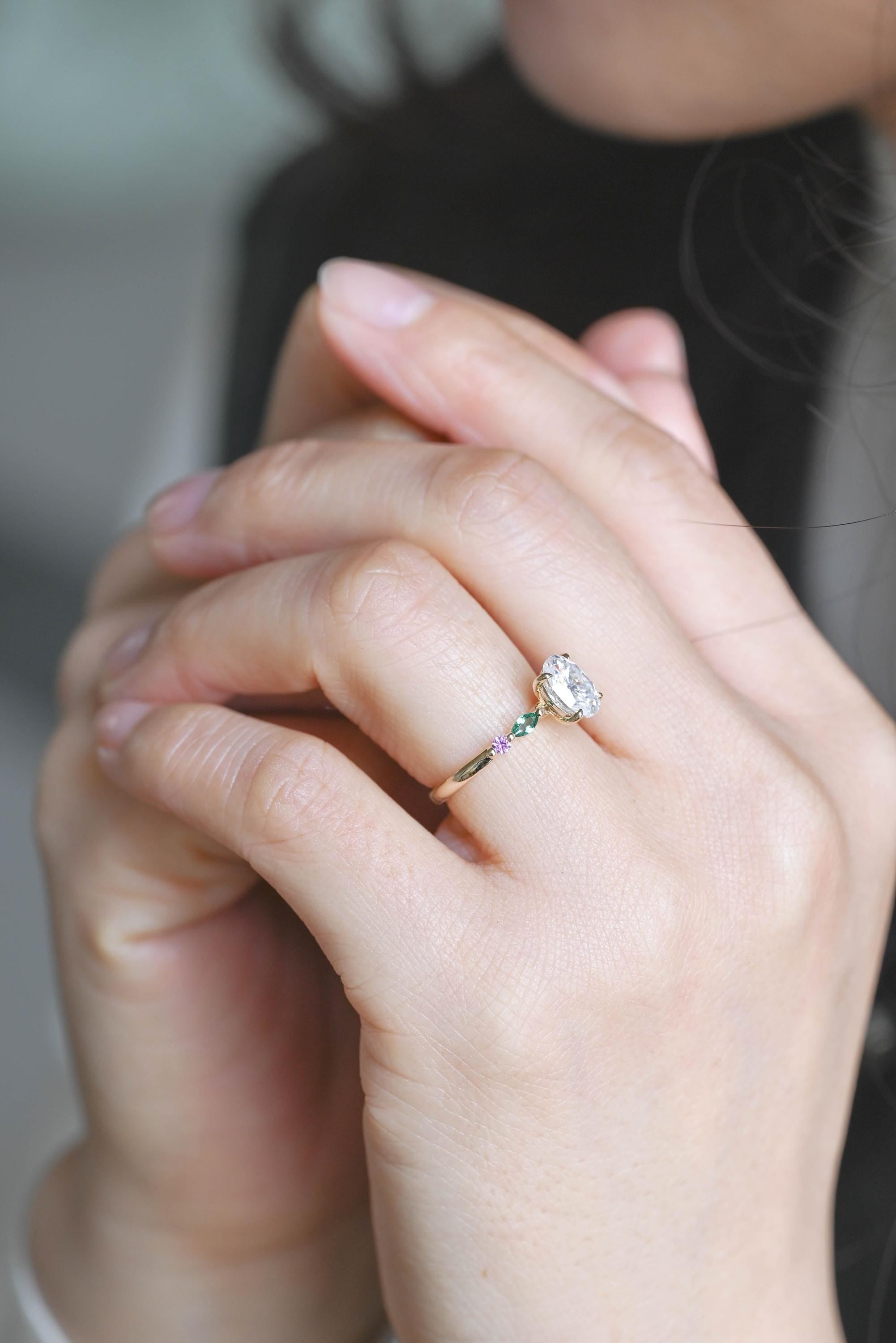 Solid Gold Oval Cut Moissanite Engagement Ring, Anniversary Gift for Women