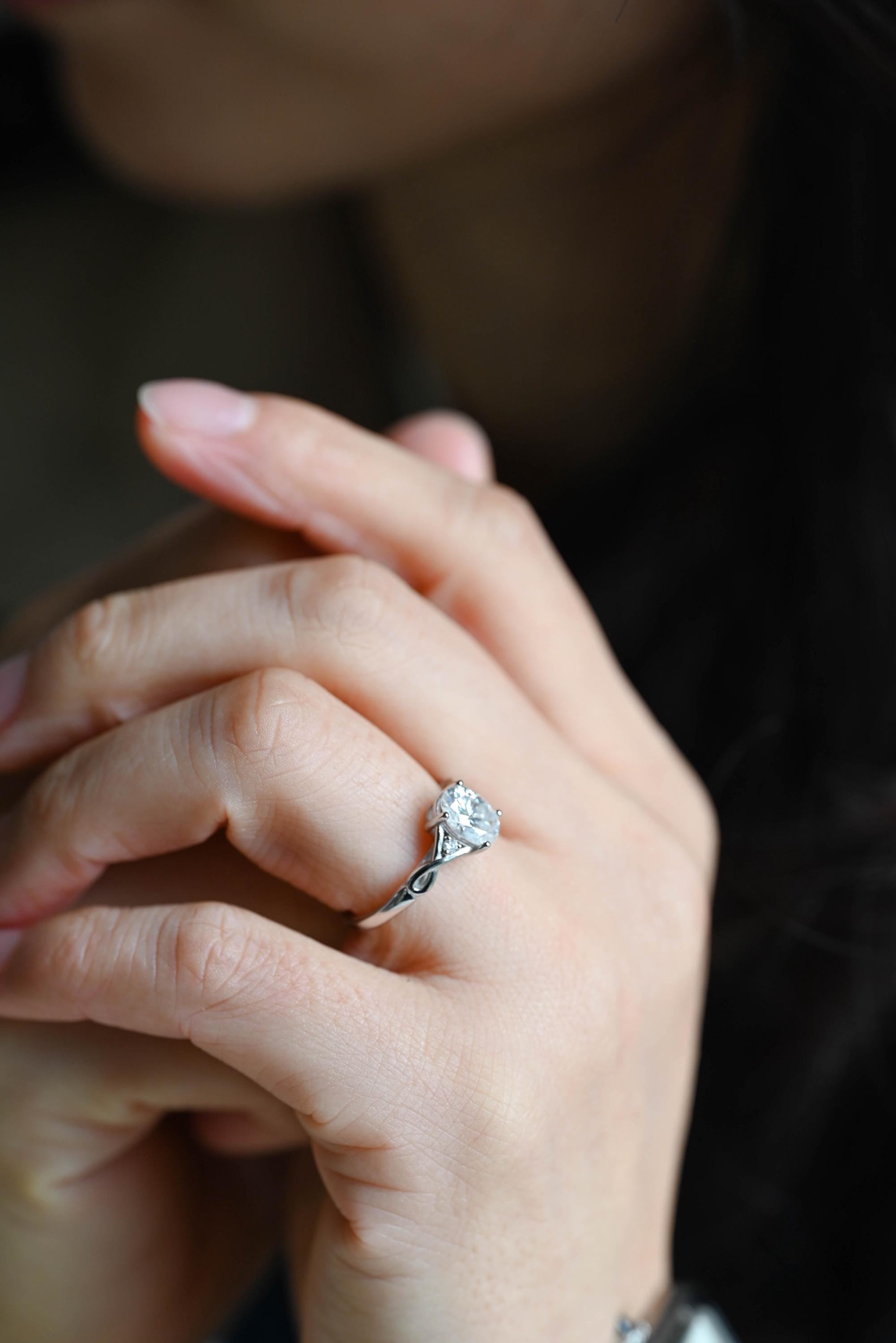 Solid Gold Oval Cut Moissanite Engagement Ring, Anniversary Gift for Women