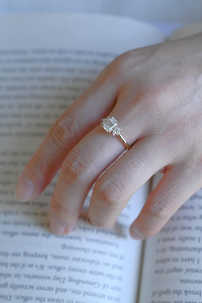 Solid Gold Emerald Cut Moissanite Engagement Ring, Proposal Ring, Promise Ring, Wedding Ring, Anniversary Gift Birthday Gift for Women