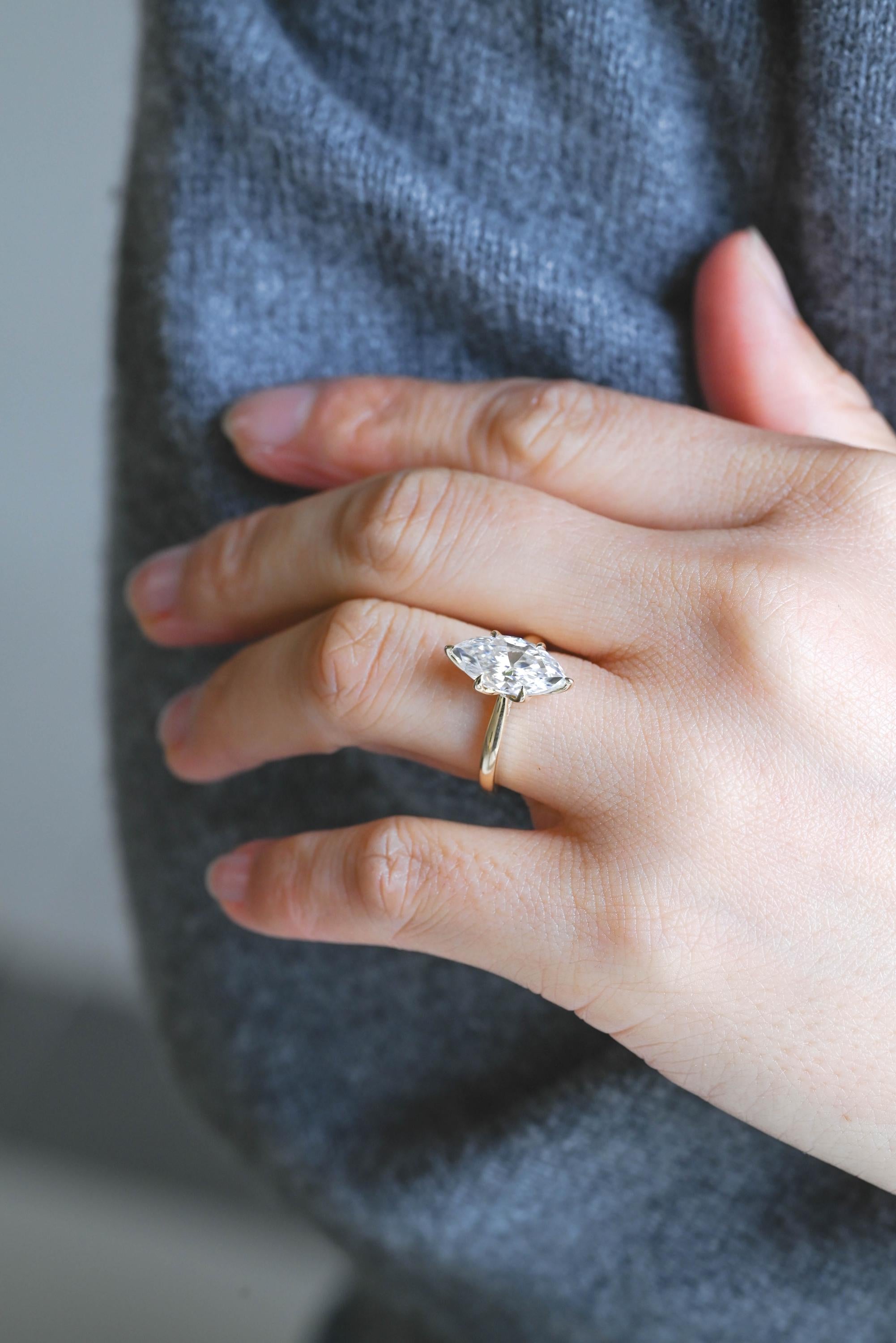 Tulip Marquise Moissanite Engagement Ring, Solid Gold Promise Ring