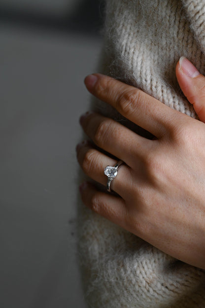 Solid Gold Oval Cut Moissanite Engagement Ring, Anniversary Gift Birthday Gift for Women Wife