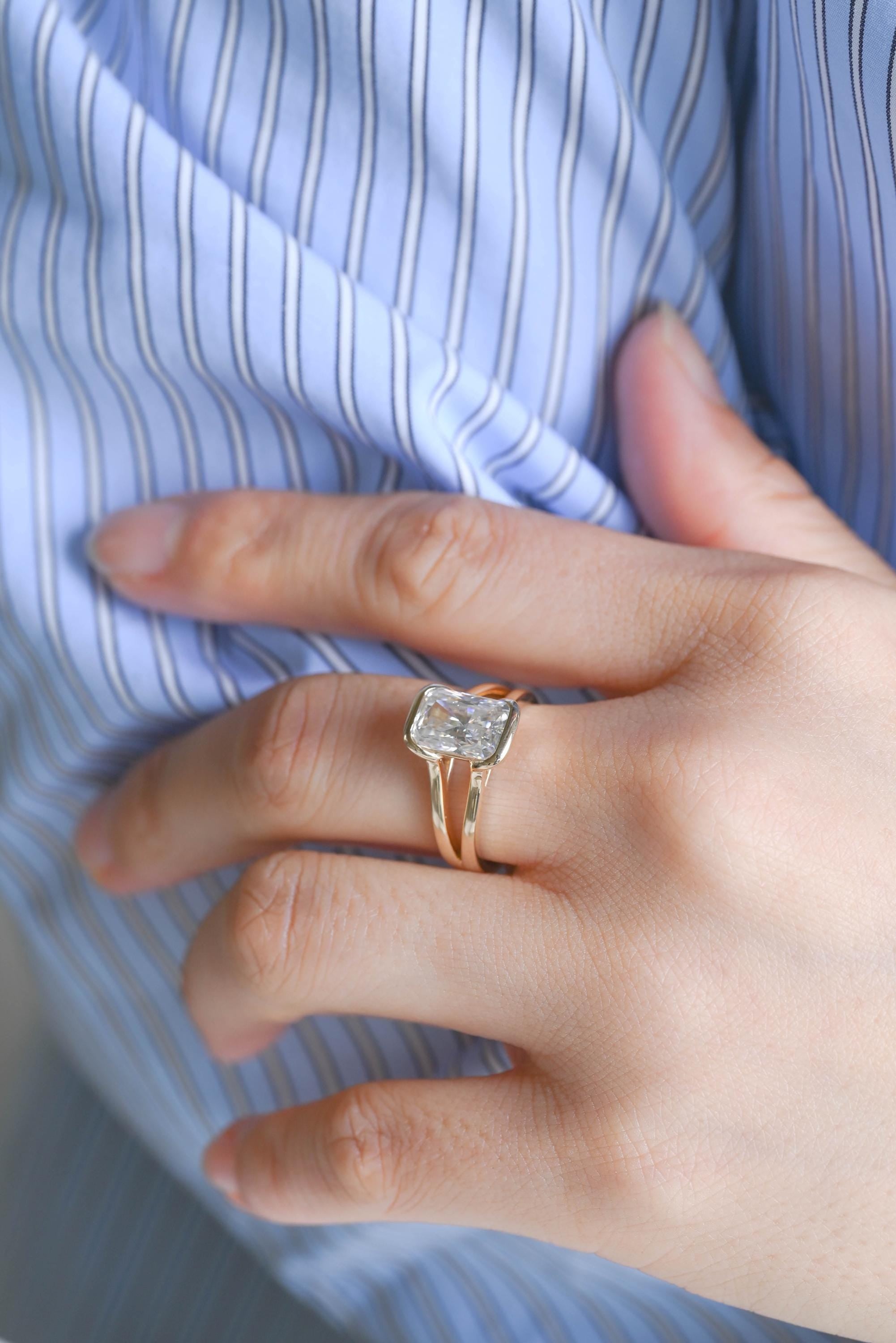 Solid Gold Radiant Moissanite Engagement Ring, Anniversary Gift for Her