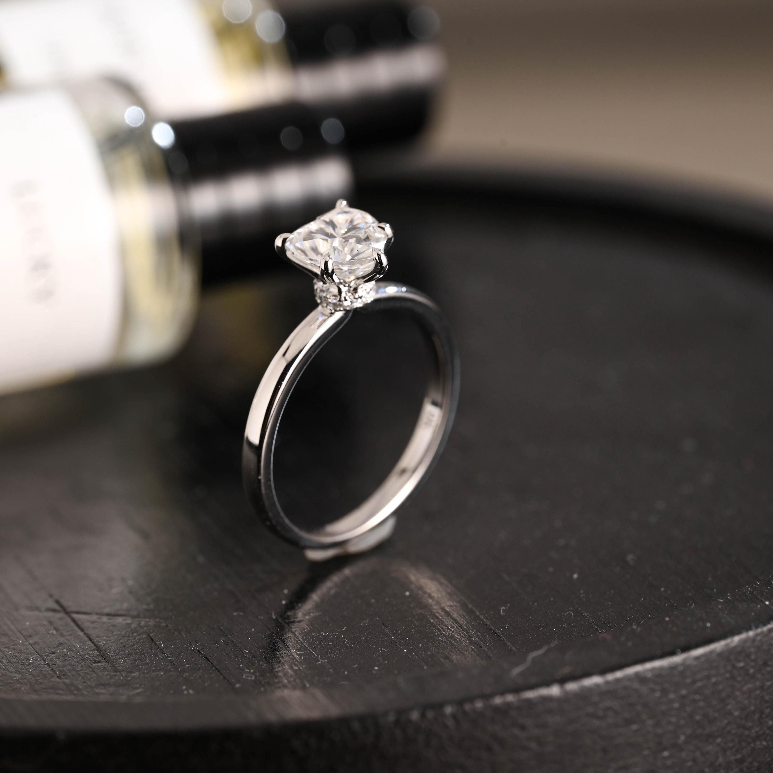 Solid Gold Heart Cut Moissanite Engagement Ring, Hidden Halo Proposal Ring, Promise Ring, Wedding Ring