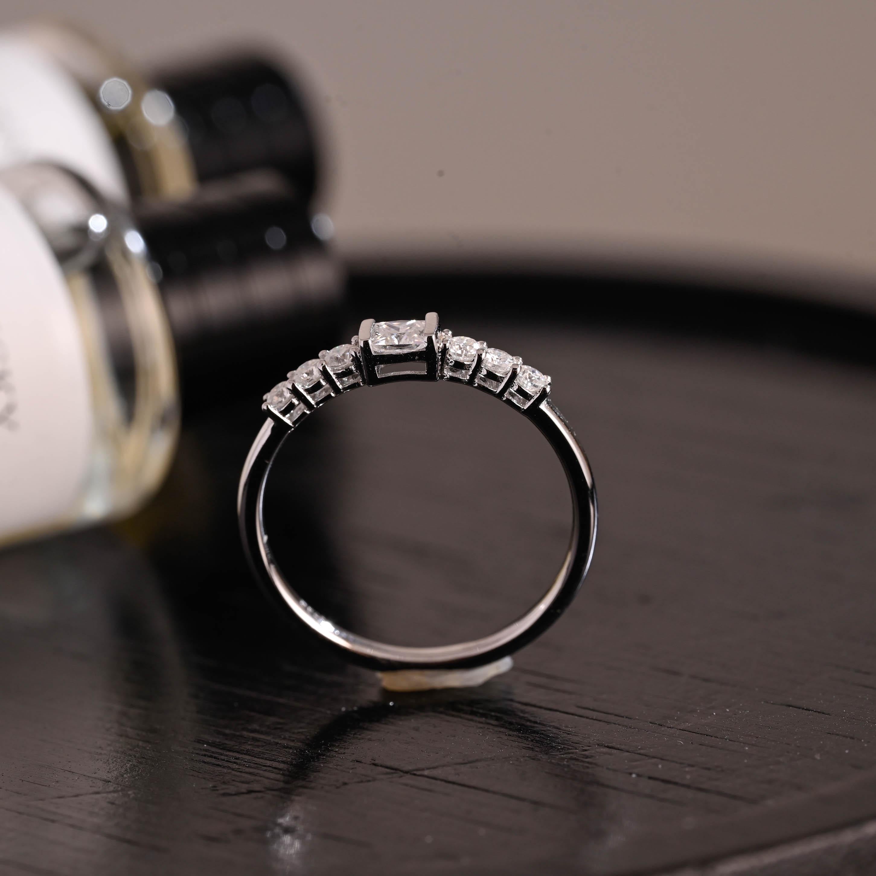Solid Gold Moissanite Wedding Band, Princess & Round Cut Ring