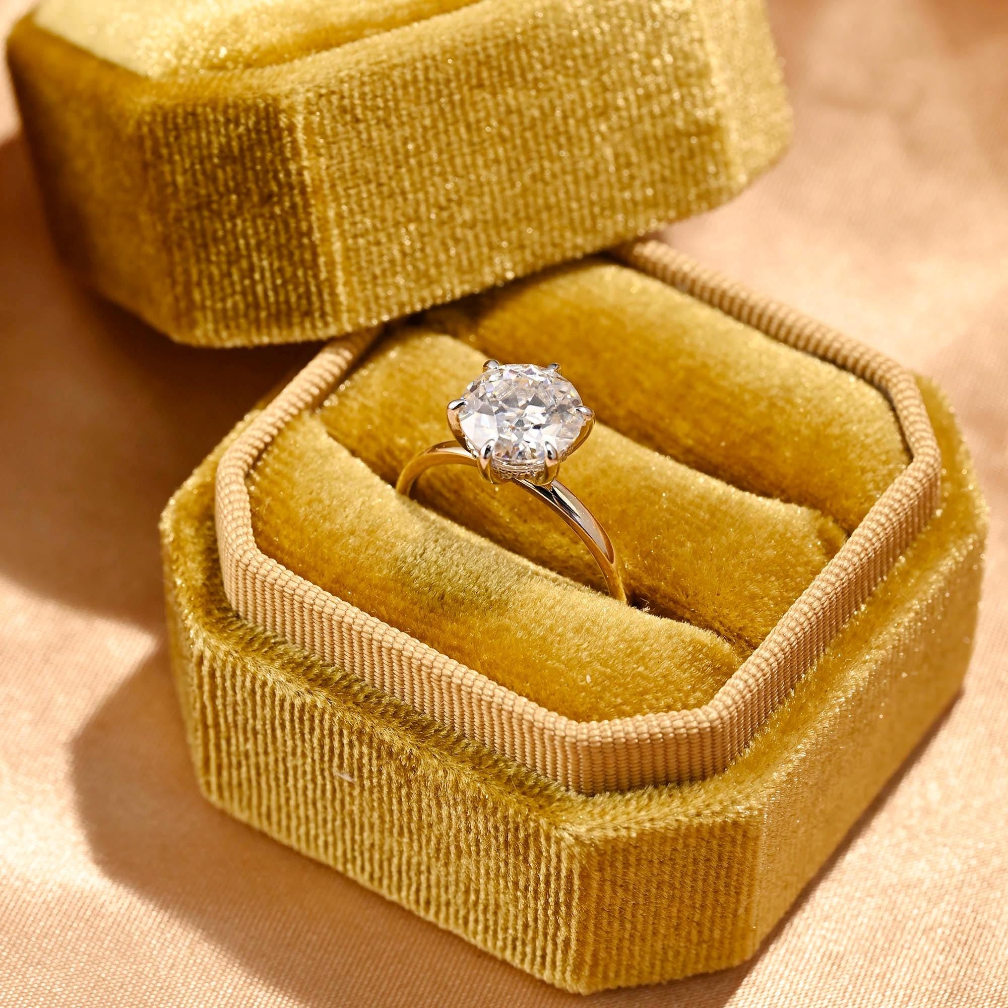 Two Tone Hidden Halo Round Cut Moissanite Engagement Ring, Round Cut Classic 6-Prong Wedding Ring