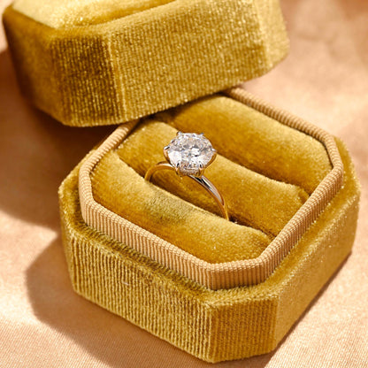 Two Tone Hidden Halo Round Cut Moissanite Engagement Ring, Round Cut Classic 6-Prong Wedding Ring