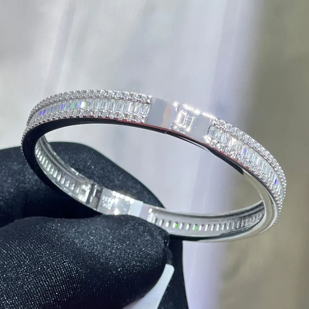 Moissanite Diamond Bangle Bracelet: 5.96ctw VVS, Sterling Silver