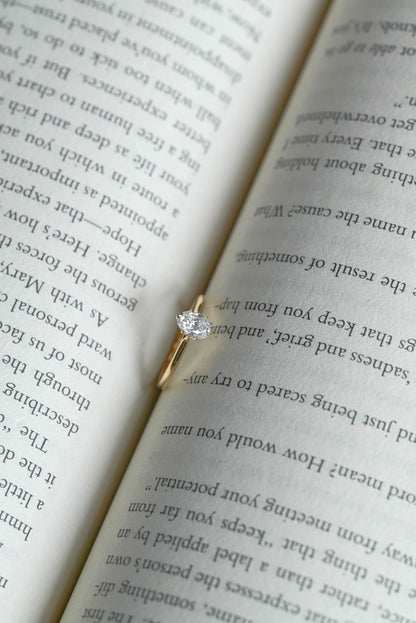 Solid Gold Oval Cut Moissanite Engagement Ring, Tulip Proposal Ring