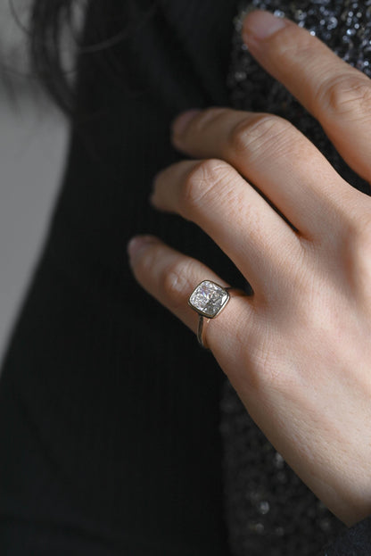 Solid Gold Bezel Elongated Cushion Cut Moissanite Engagement Ring, Proposal Ring, Promise Ring