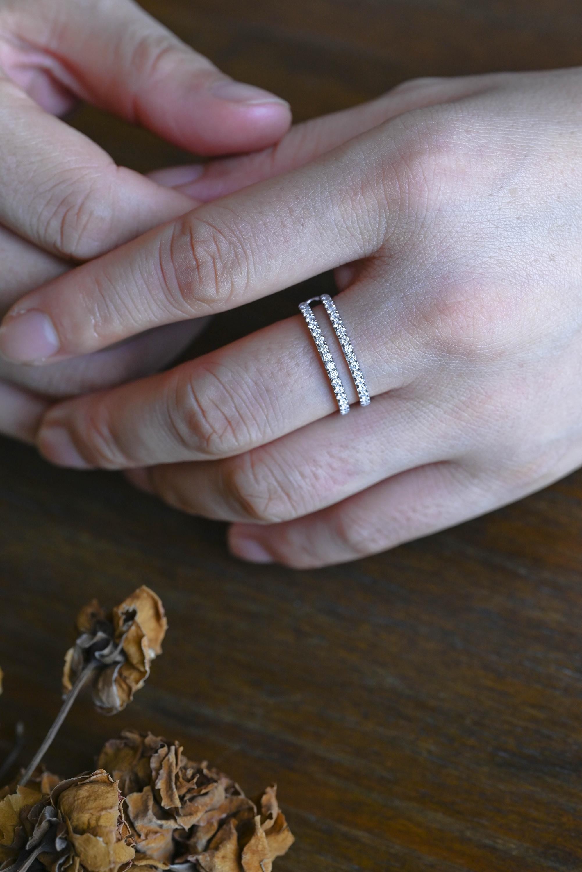 Solid Gold Moissanite Wedding Band, Double Row Enhancer Ring