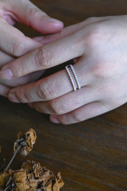 Solid Gold Moissanite Wedding Band, Double Row Enhancer Ring