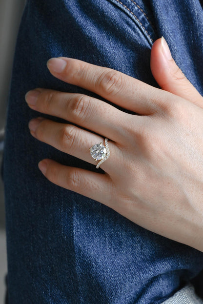 Solid Gold Round Cut Moissanite Sandwich Setting Engagement Ring, Wedding Ring