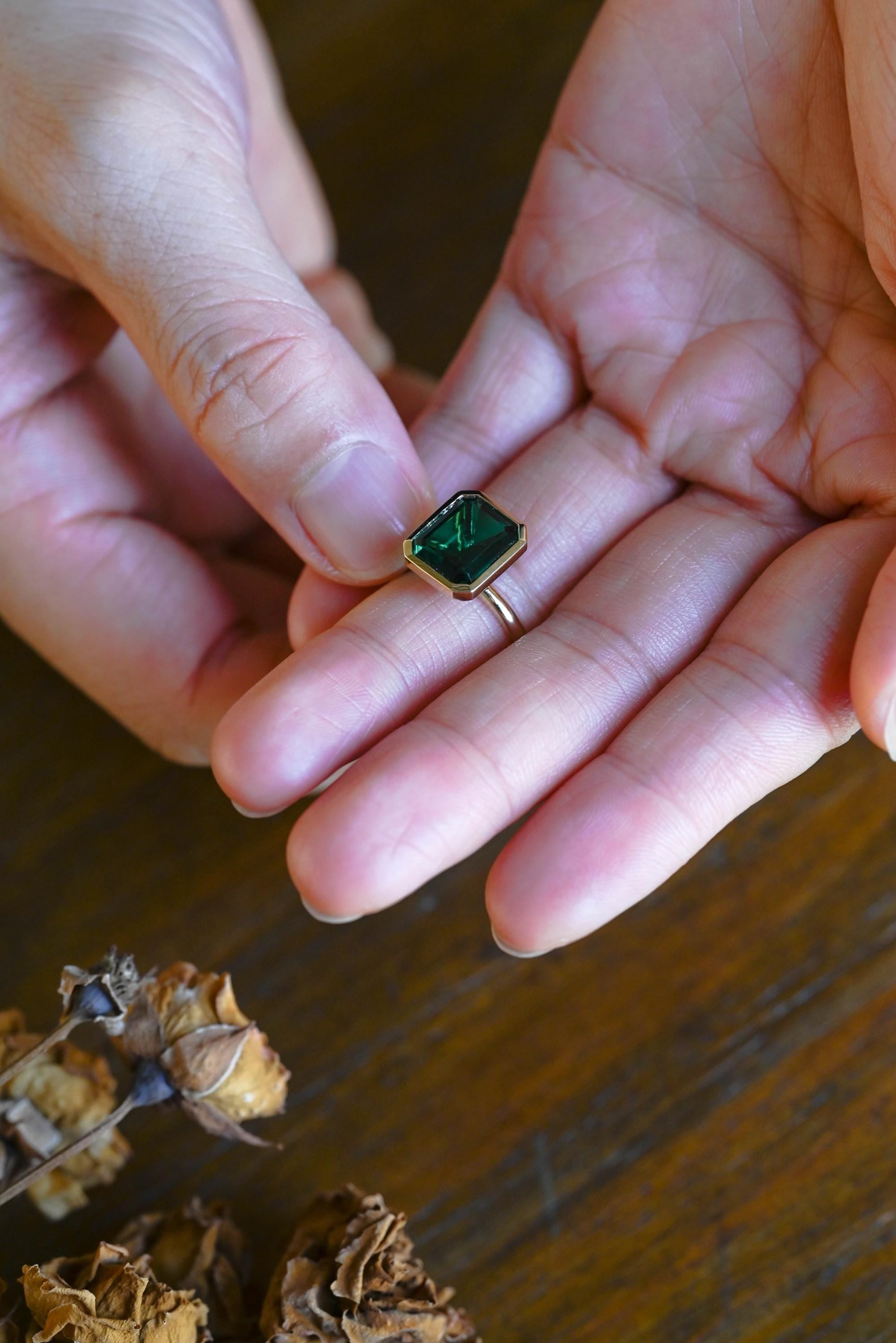 Solid Gold Lab Grown Emerald Engagement Ring, Promise Ring, Wedding Ring, Anniversary Gift Birthday Gift Valentine's Day Gift for Women Wife