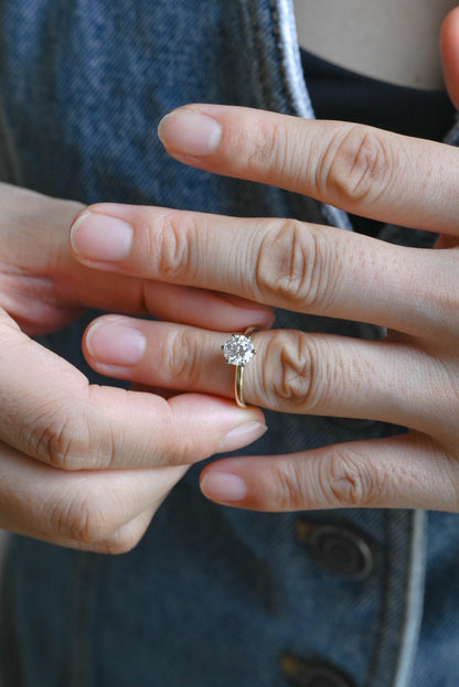 Solid Gold Two Tone Round Moissanite Engagement Ring, Solitaire Ring