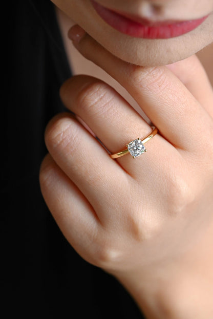 Solid Gold Cushion Cut Moissanite Engagement Ring, Solitaire Cushion Cut Moissanite Wedding Ring, Anniversary Ring, Low Setting Cushion Ring