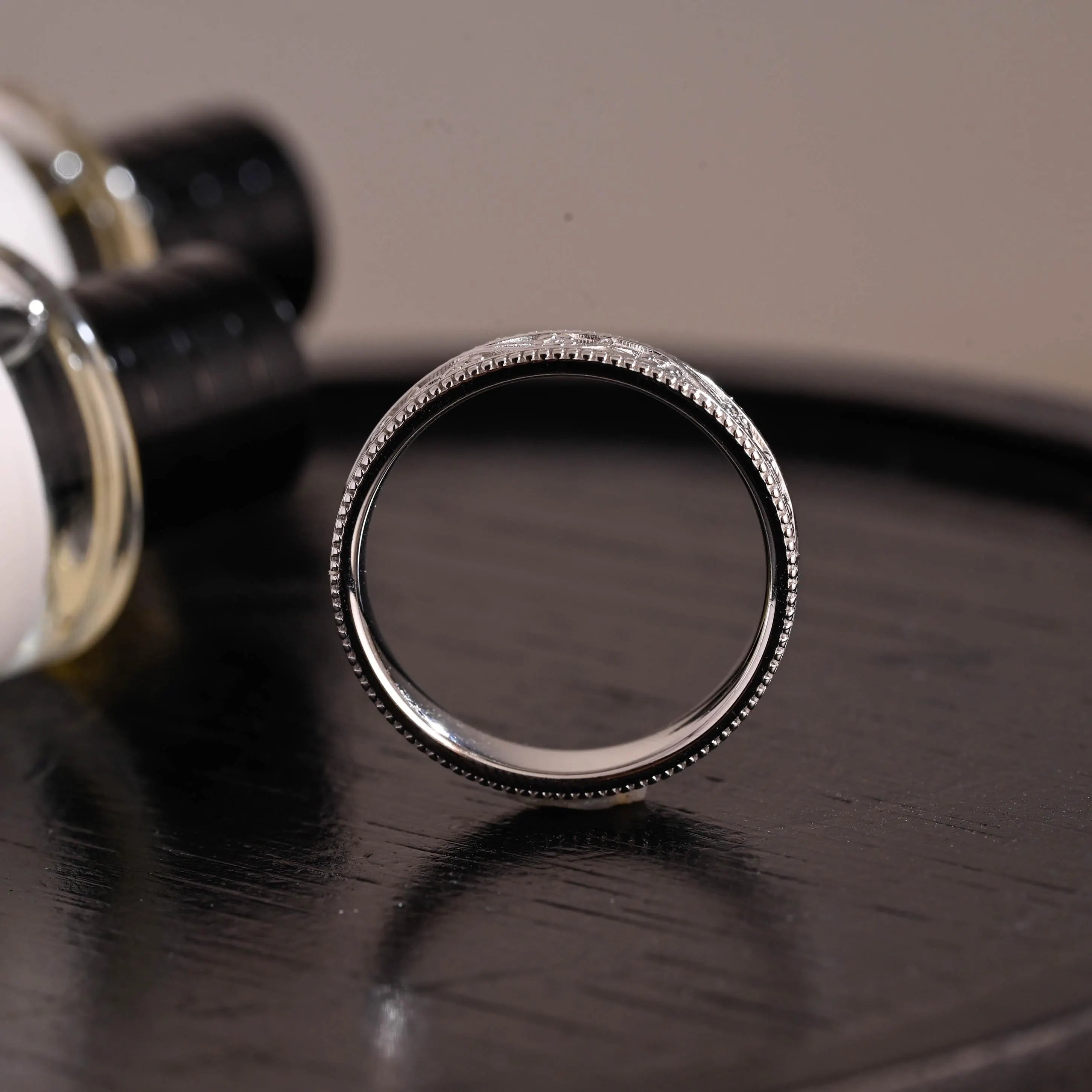 Solid Gold Floral Wedding Band, Ornate Wedding Ring, Milgrain Matching Band, Anniversary Gift Birthday Gift Valentine's Day Gift for Women