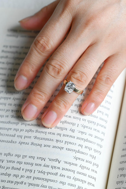 Crushed Ice Cut Elongated Cushion Cut Moissanite Engagement Ring, Solid Gold Cushion Wedding Ring, Hidden Halo Anniversary Moissanite Ring