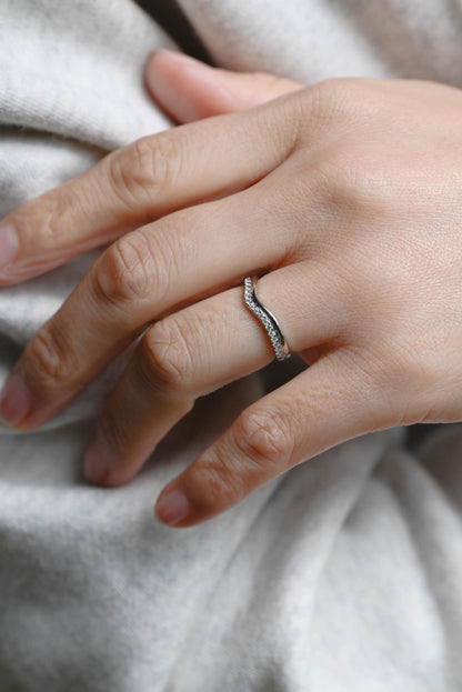 Solid Gold Curved Moissanite Wedding Band, Matching Ring