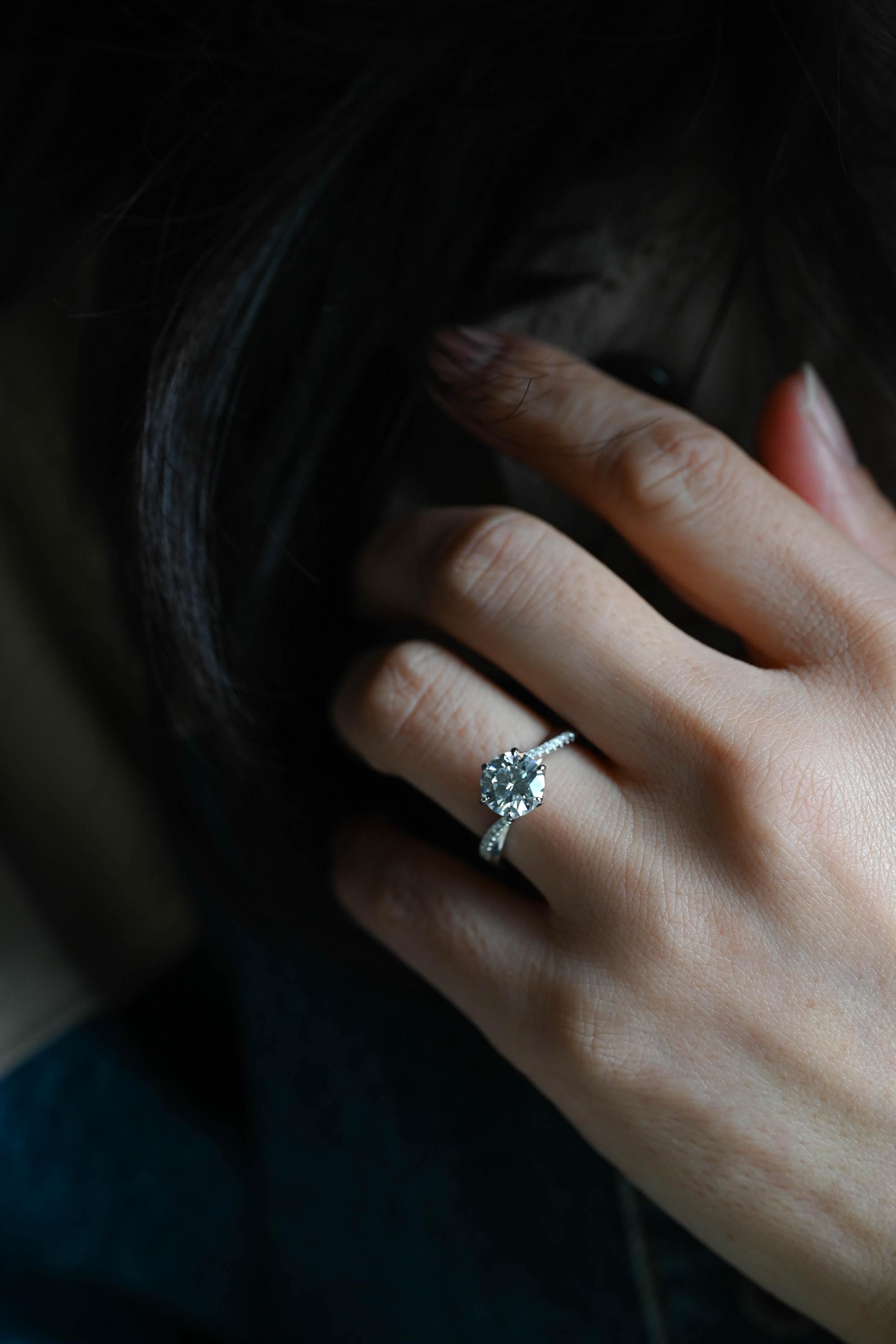 Tulip Set Solid Gold Round Cut Moissanite Engagement Ring, Proposal Ring, Anniversary Gift for Women Wife