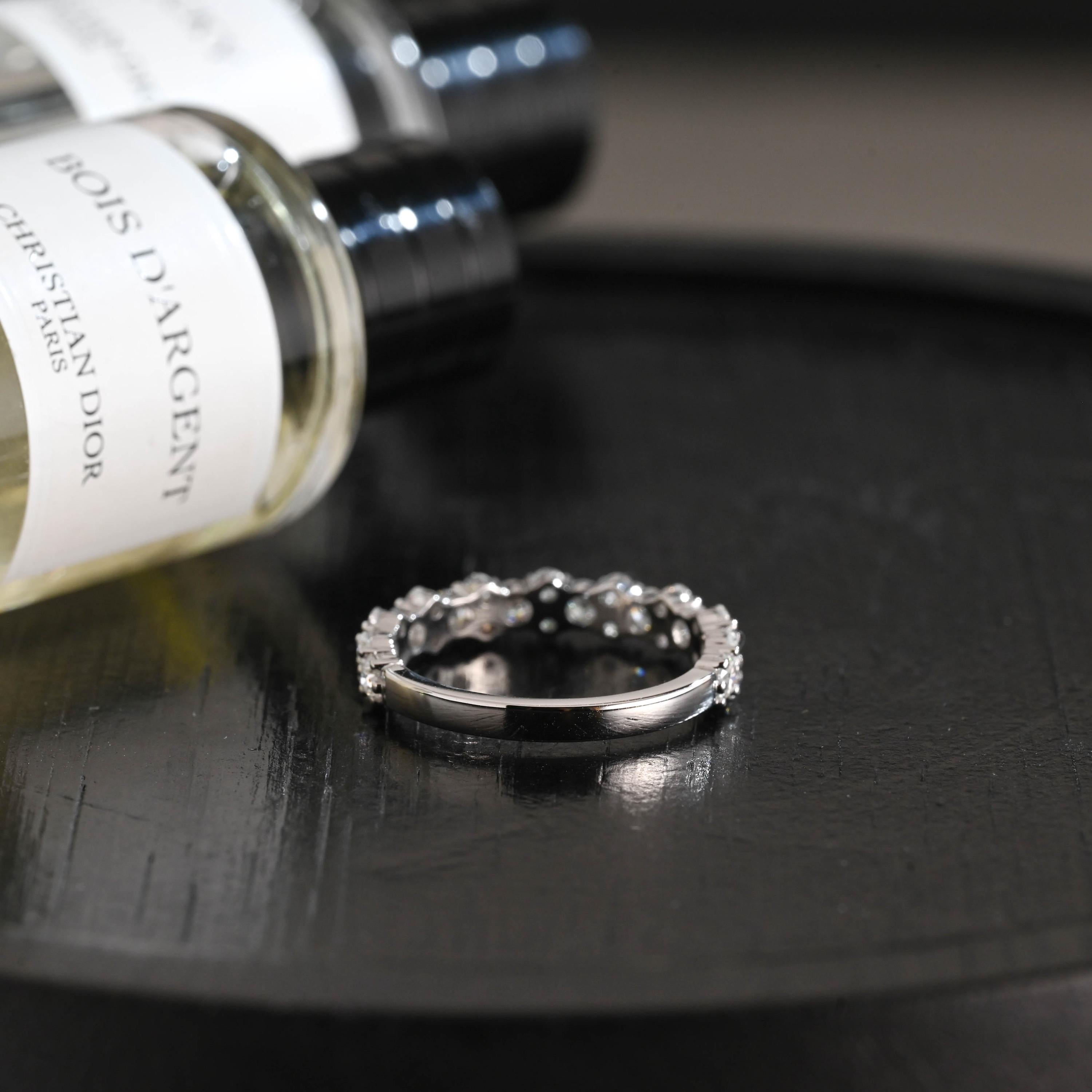 Solid Gold Round Cut Moissanite Wedding Band, Anniversary Ring