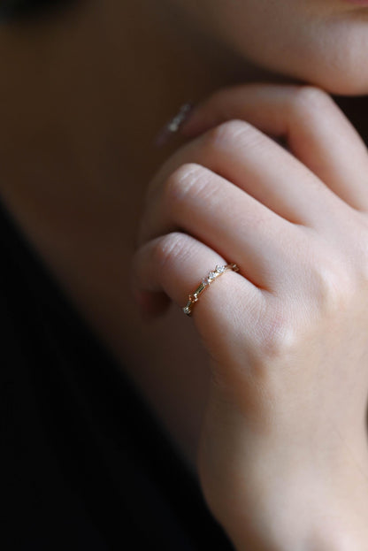 Solid Gold Moissanite Wedding Band, Pink Blue Orange Ring