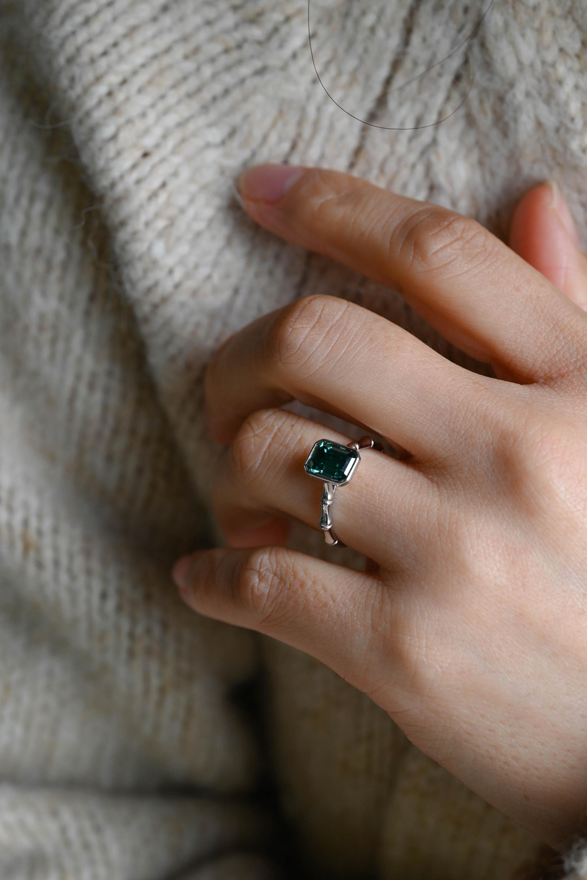 Solid Gold Lab Grown Emerald Engagement Ring, Promise Ring, Wedding Ring, Anniversary Gift Birthday Gift Valentine's Day Gift for Women Wife