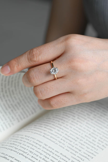 Solid Gold Oval Moissanite Engagement Ring, Hidden Halo Promise Ring