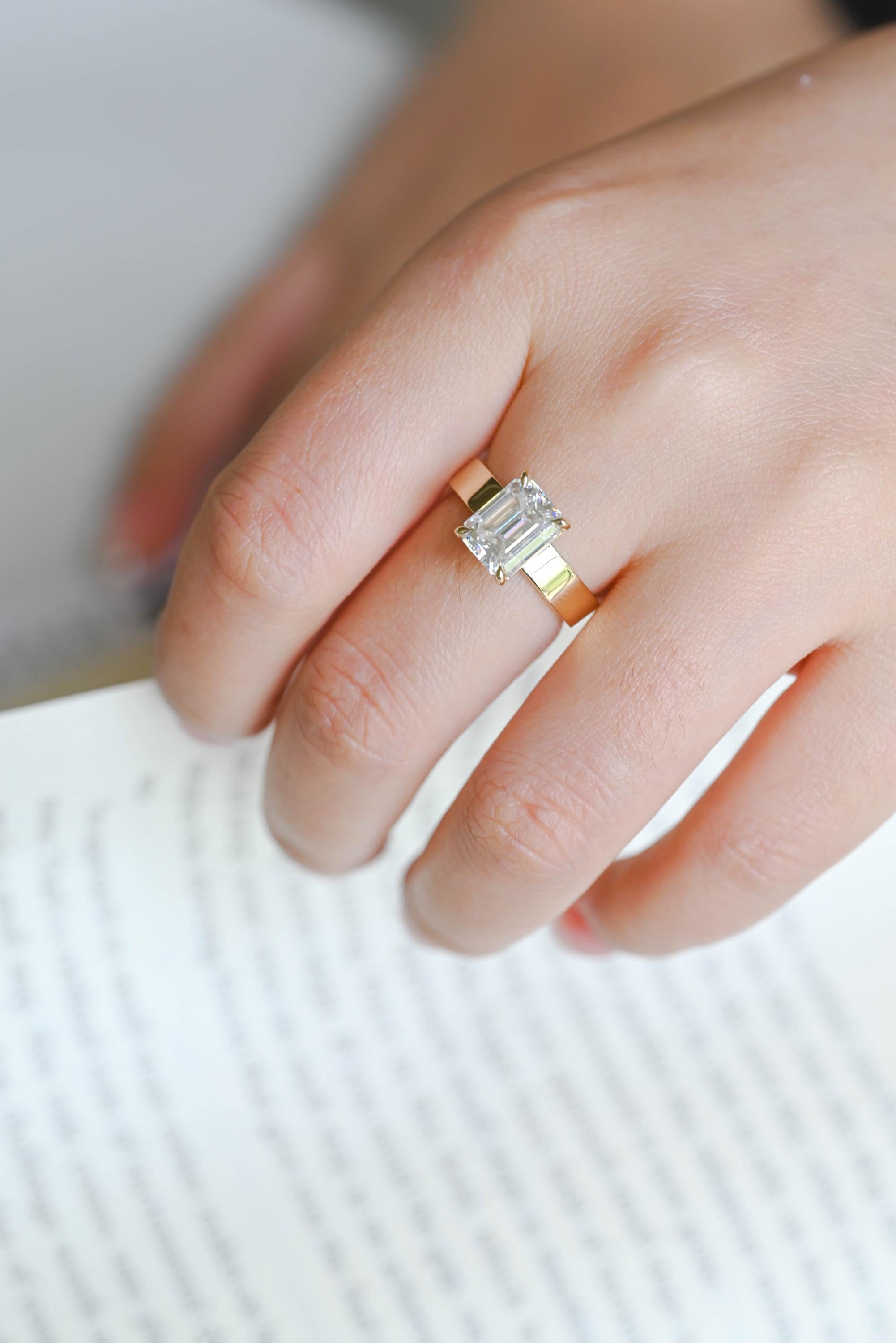 Solid Gold 5mm Solitaire Emerald Cut Moissanite Engagement Ring, Proposal Ring, Promise Ring, Wedding Ring, Anniversary Gift for Women Wife