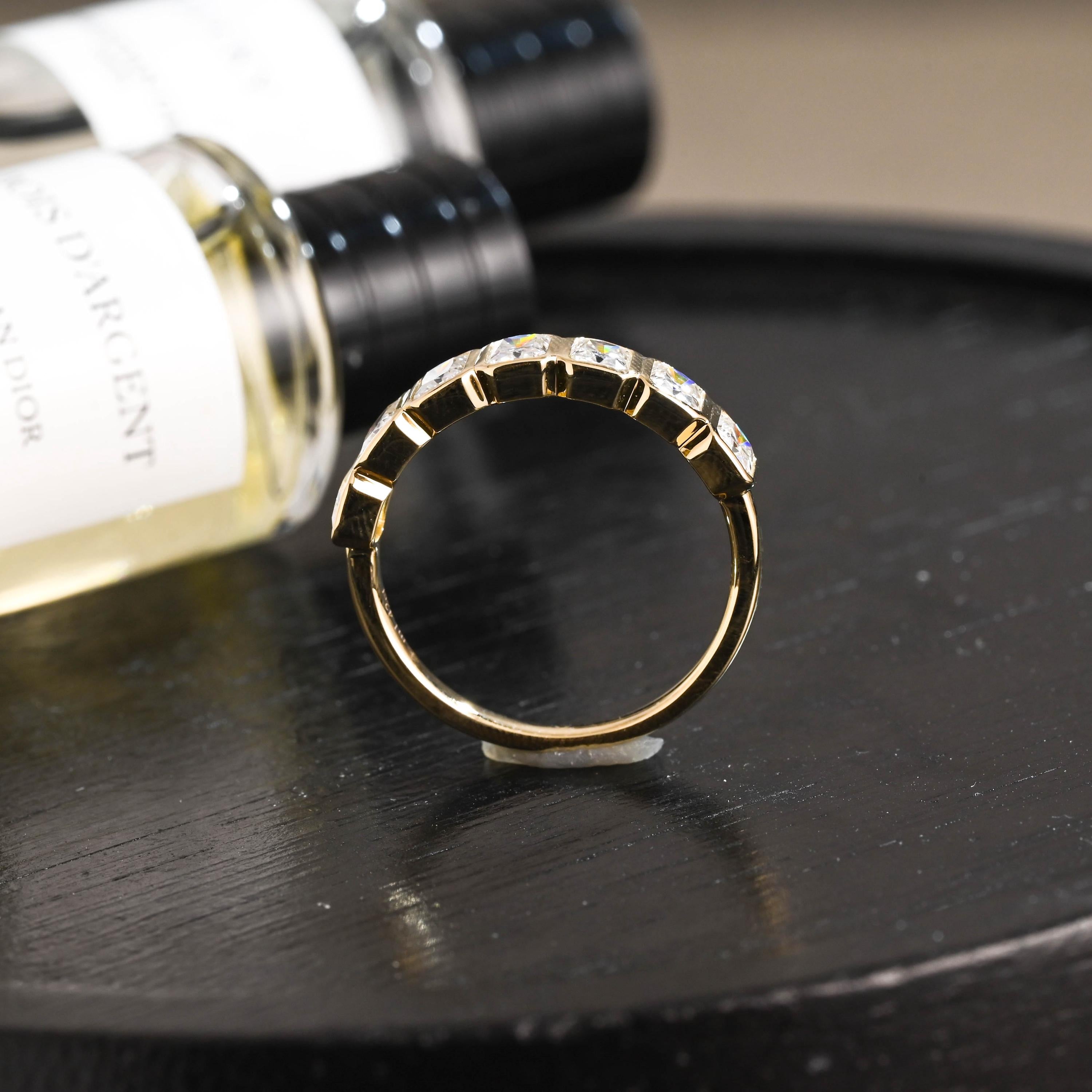 Solid Gold Radiant Cut Moissanite Wedding Band, Matching Ring