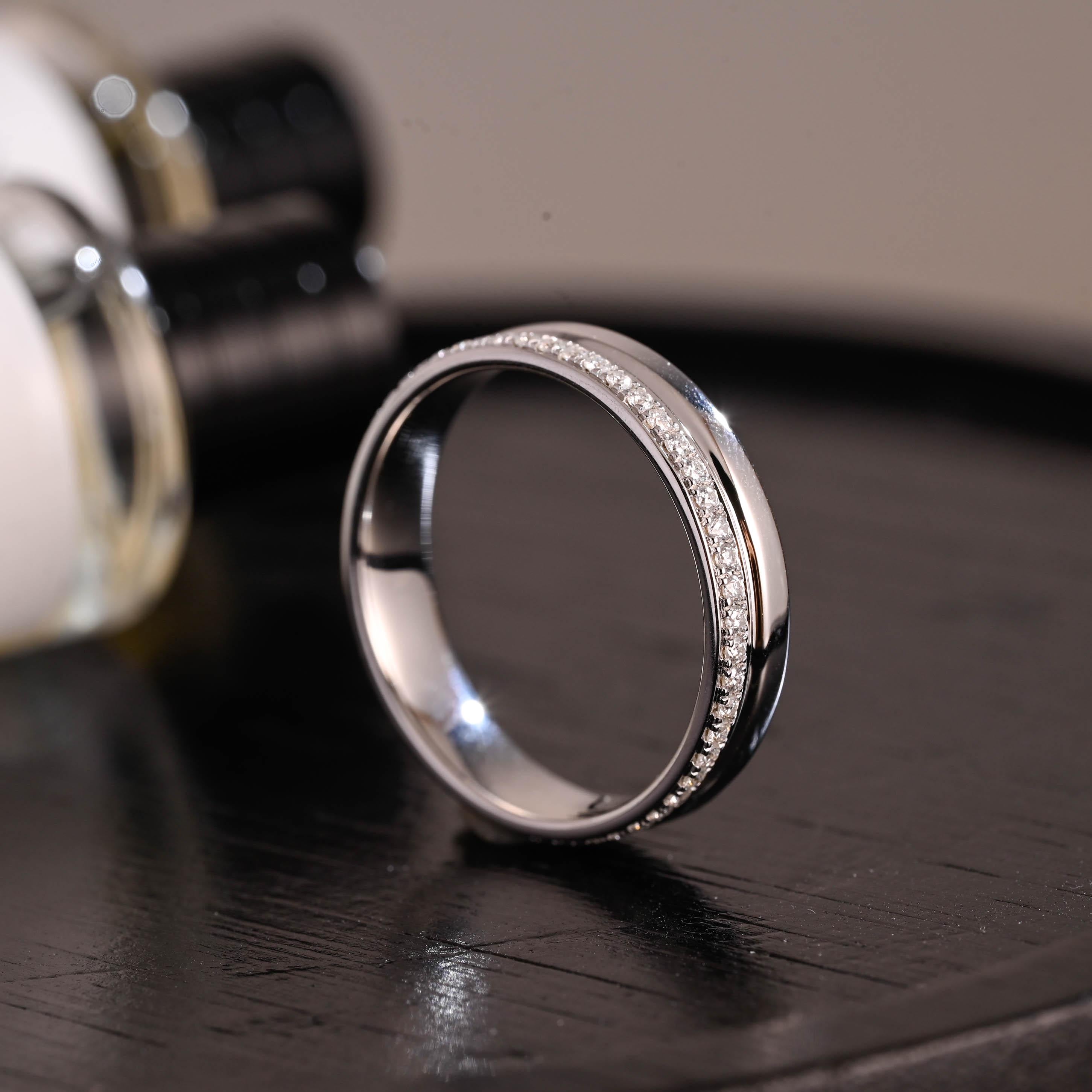Solid Gold Round Cut Moissanite Wedding Band, 4.8mm Width Matching Anniversary Ring