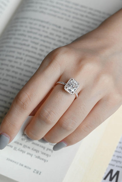 Solid Gold Radiant Cut Moissanite Engagement Ring, Halo Pave Vintage Style Wedding Ring