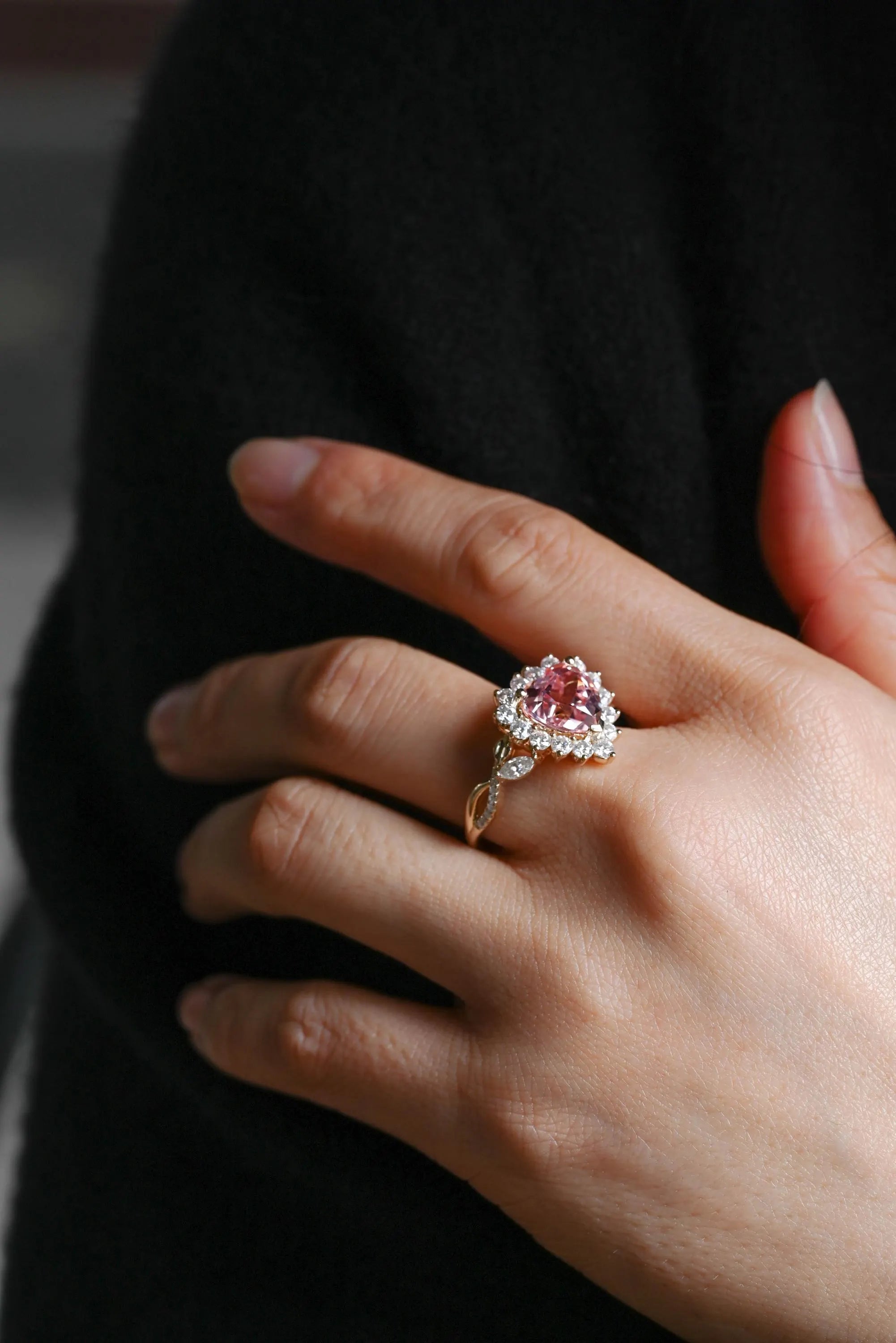 Solid Gold Heart Cut Moissanite Engagement Ring, Anniversary Gift Birthday Gift for Women Wife
