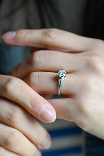 Solid Gold Round Cut Moissanite Engagement Ring, Anniversary Gift Birthday Gift for Women Wife