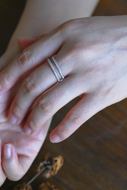 Solid Gold Moissanite Wedding Band, Double Row Enhancer Ring
