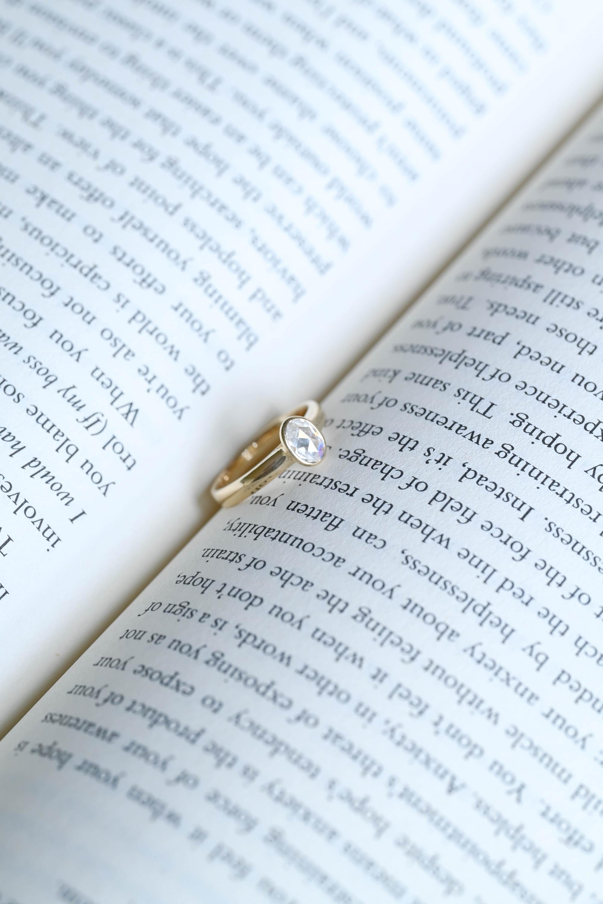 Solid Gold 3mm Rose Cut Oval Moissanite Engagement Ring, Anniversary Gift for Women