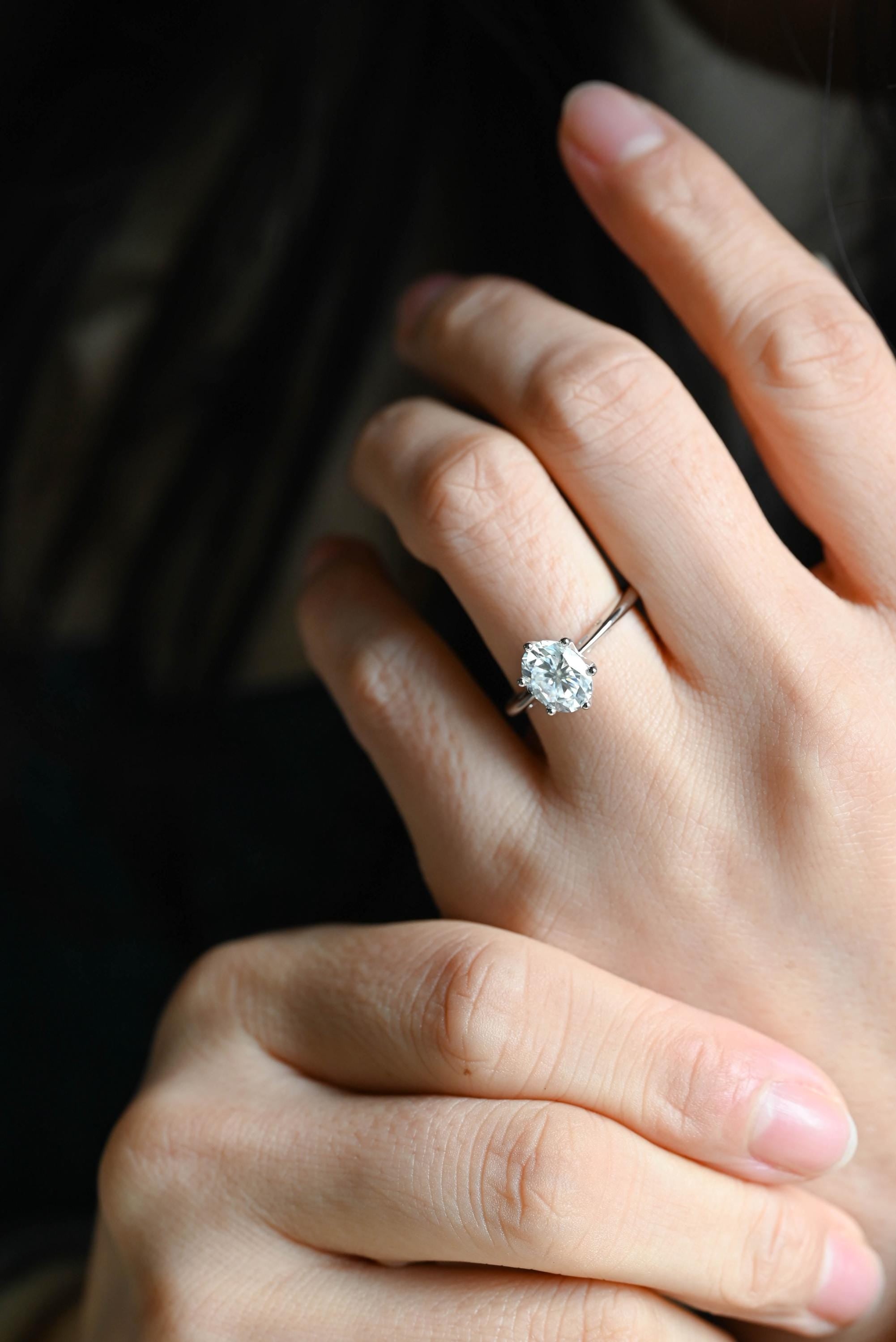 Solid Gold Oval Cut Moissanite Engagement Ring, Anniversary Gift for Women