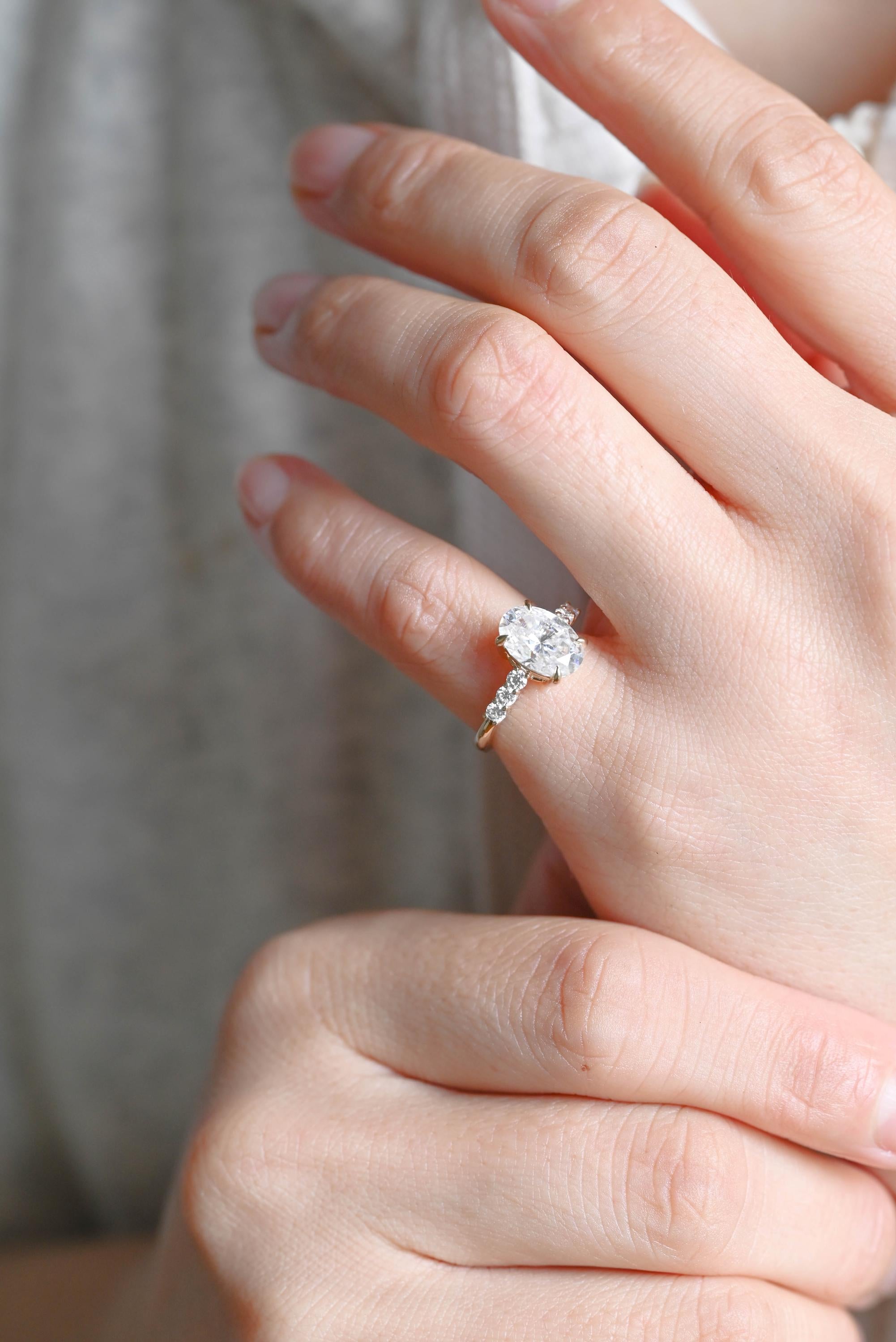 Solid Gold Oval Cut Moissanite Engagement Ring, Anniversary Gift Birthday Gift for Women Wife